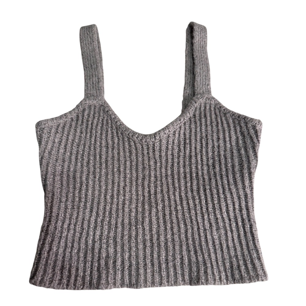 Forever 21 Grey Ribbed Knit V-Neck Cropped Tank Top Size Small‎
